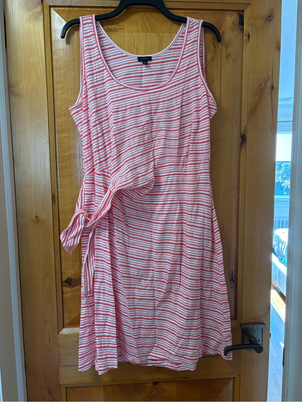 Talbots Pink and White Striped Sleeveless Tie-Waist Dress